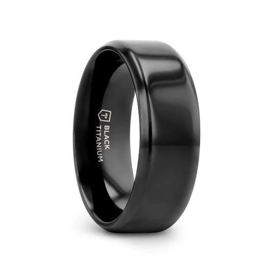 EXODUS Black Titanium Wedding Ring with Beveled Edges - 8mm