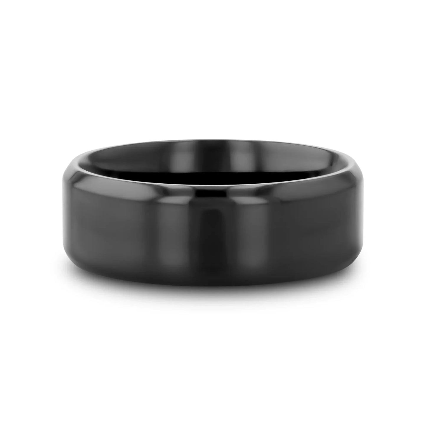EXODUS Black Titanium Wedding Ring with Beveled Edges - 8mm