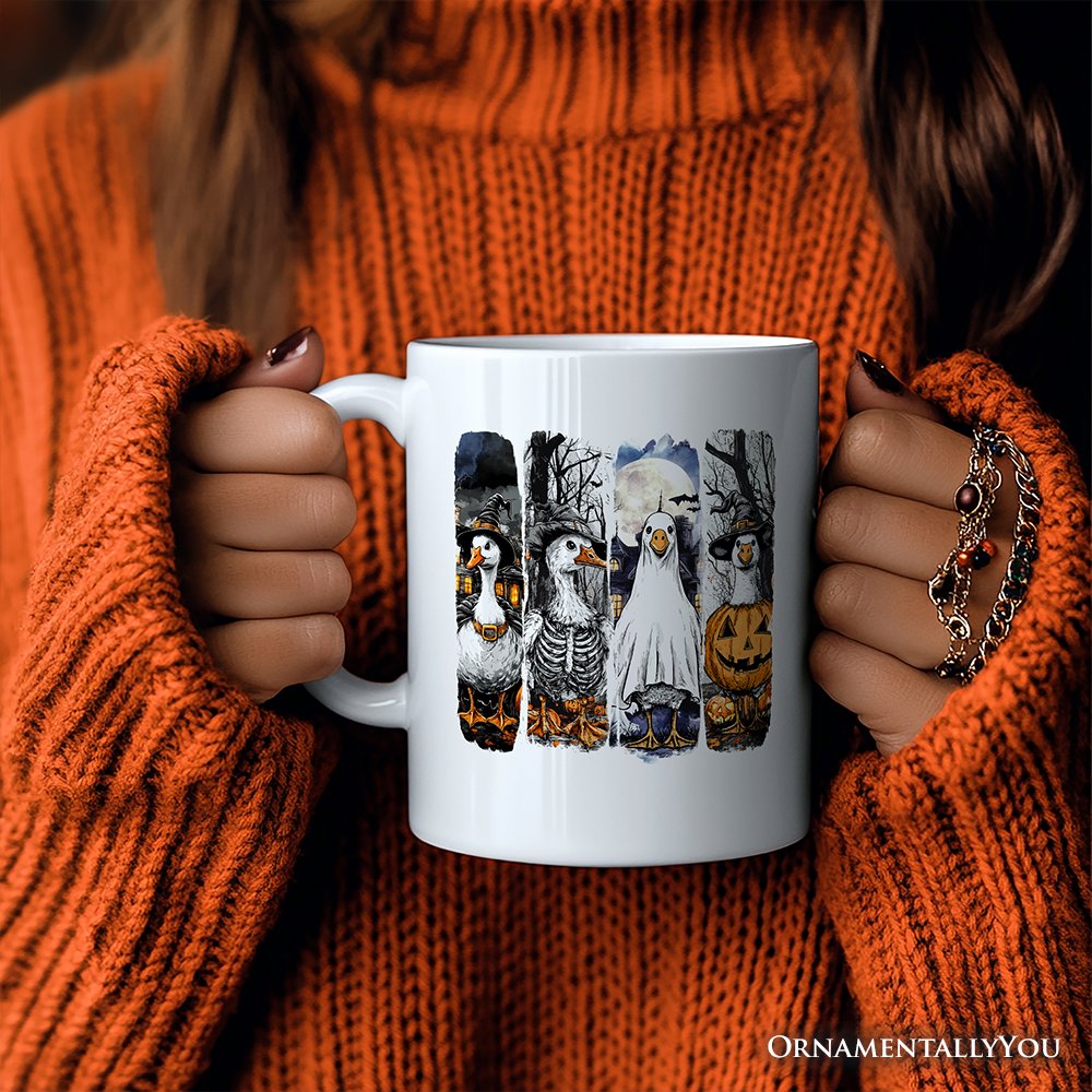 Halloween Goose in Costume Personalized Mug, Spooky Fall Geese Gift with Custom Name
