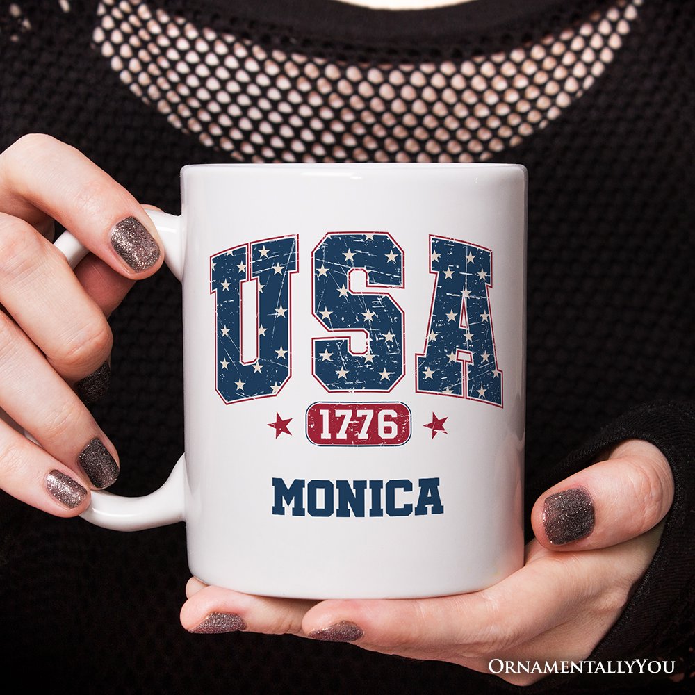 USA 1776 Stars Personalized Mug, Bold Patriotic Gift with Custom Name