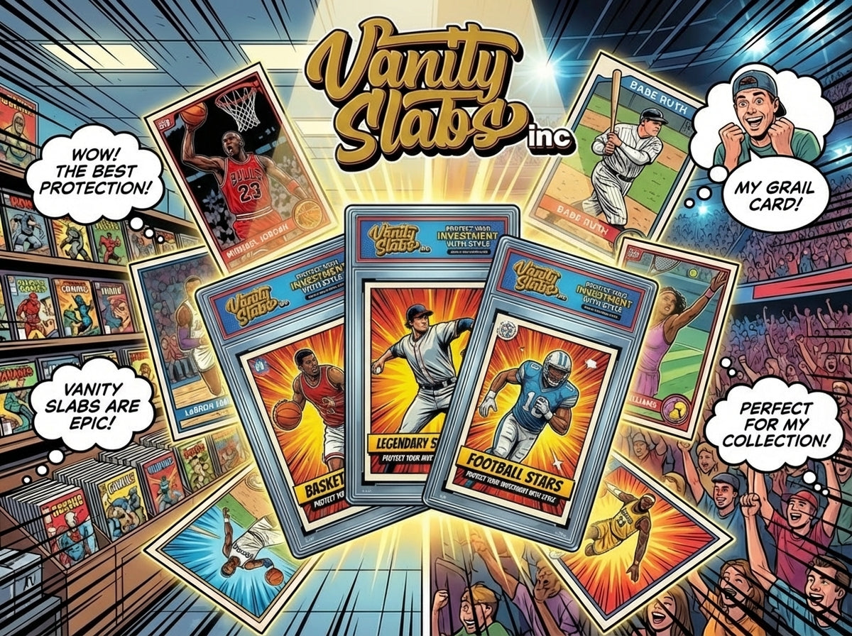 Vanity Slabs 10 Pack Bundle Includes Random Mystery Card for Baseball Football Hockey Basketball Cards