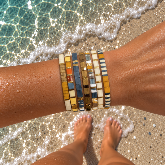 RETRO GLOW - 7 Tila Bead Bracelet Stack