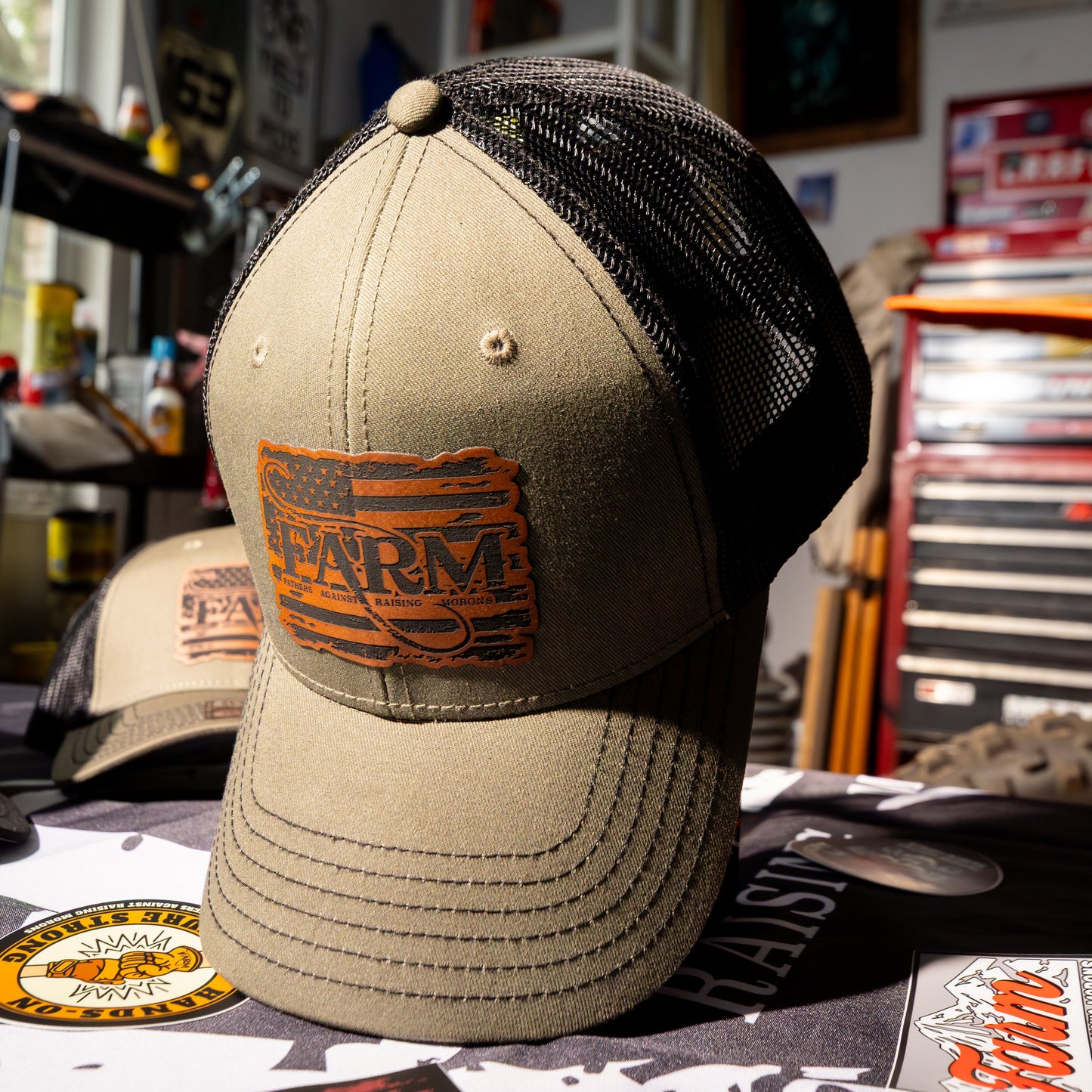 Flag Leather Patch Hat - Military Green