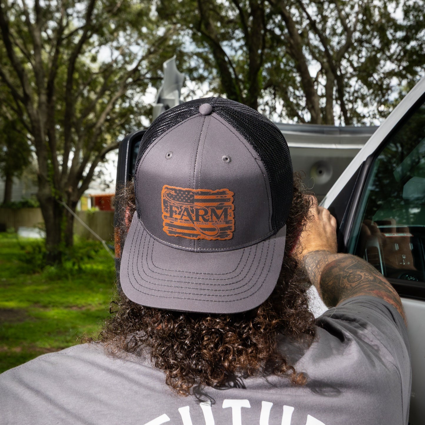 Flag Leather Patch Hat - Charcoal Grey
