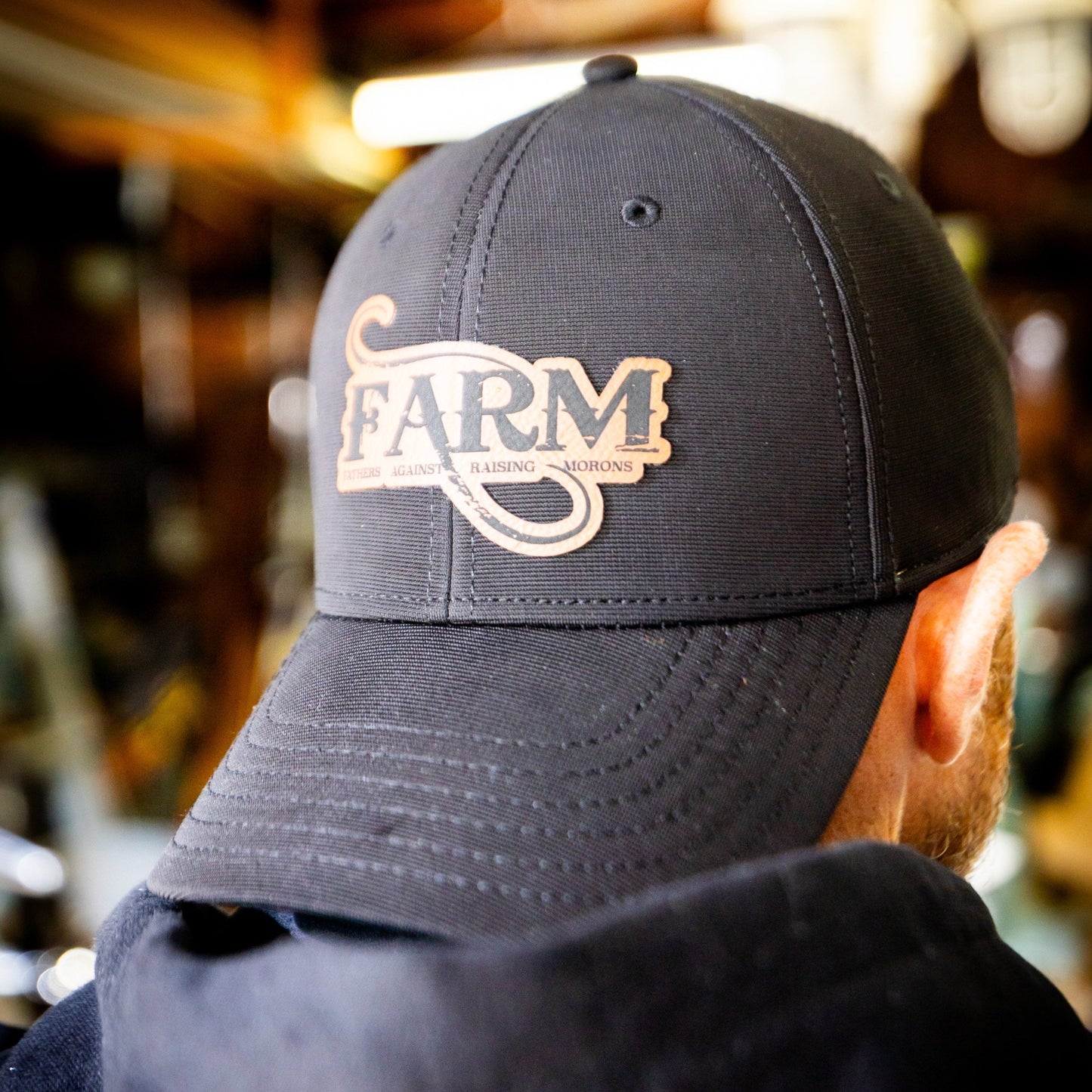 FARM Flex Fit Leather Patch Hat - Black