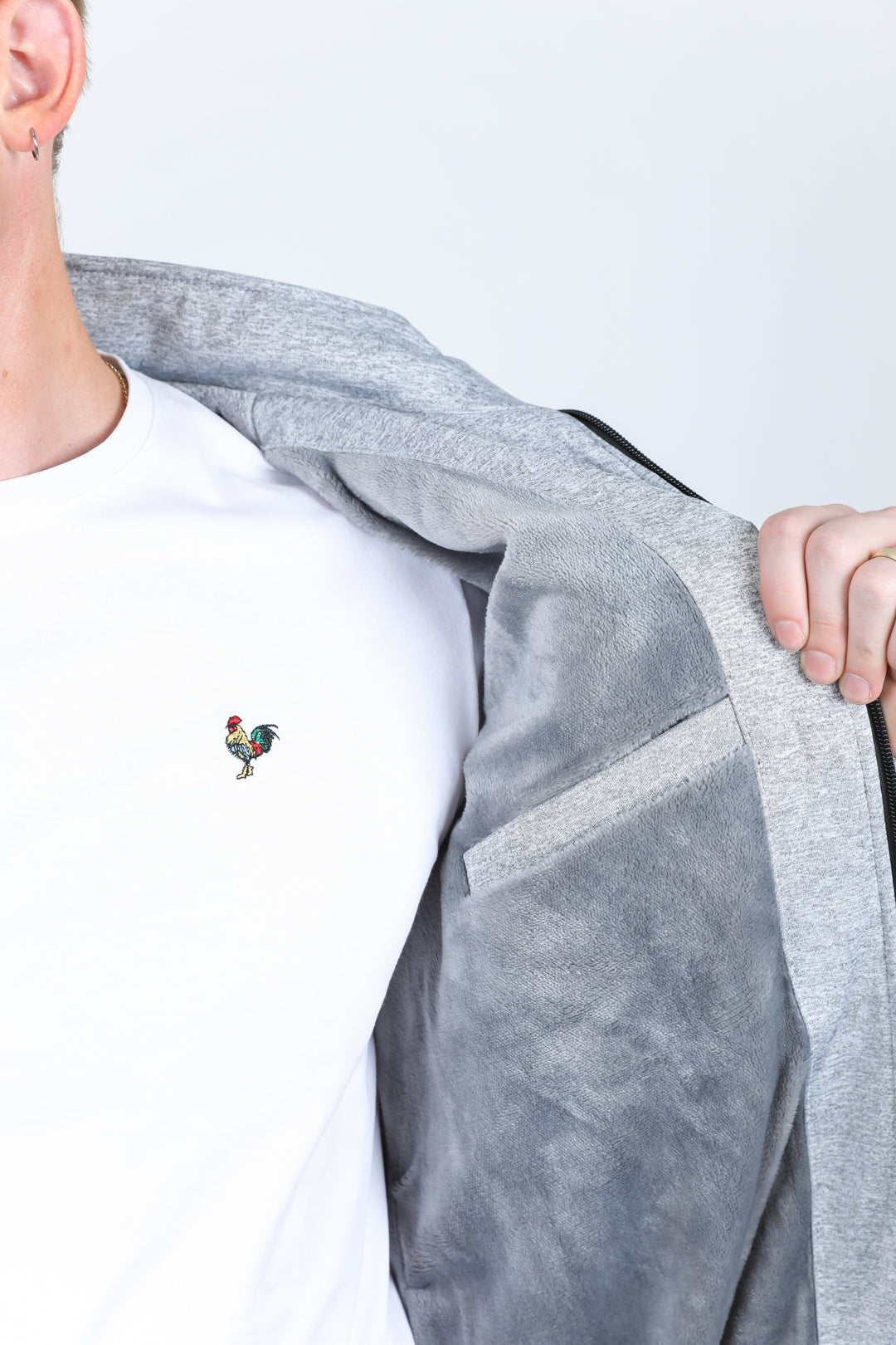 Mens Fur Lined Quilted Hooded Jacket - Light Gray