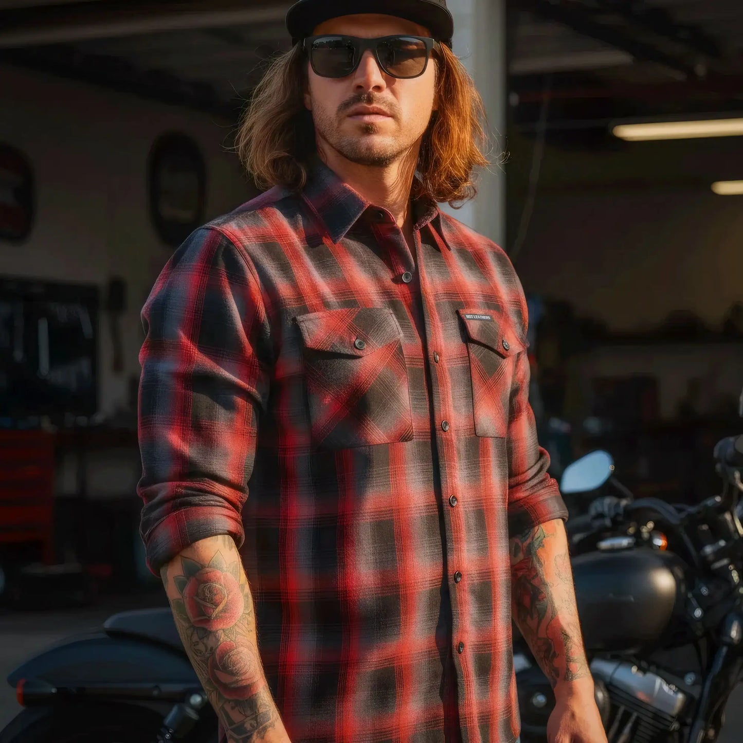 Hot Leathers Men's 'Grave Shift' Black Cotton Flannel Shirt - Button Front - Riding/Casual/ Work Wear - FLM2017