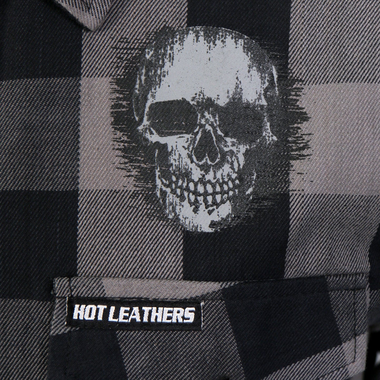 Hot Leathers Men's 'Grave Rub' Black/Gray Cotton Flannel Shirt - Button Front - Riding/Casual/ Work Wear - FLM2101