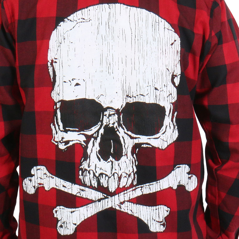 Hot Leathers Men's 'Skull & Bones' Black/Red Cotton Flannel Shirt - Button Front - Riding/Casual/ Work Wear - FLM2103