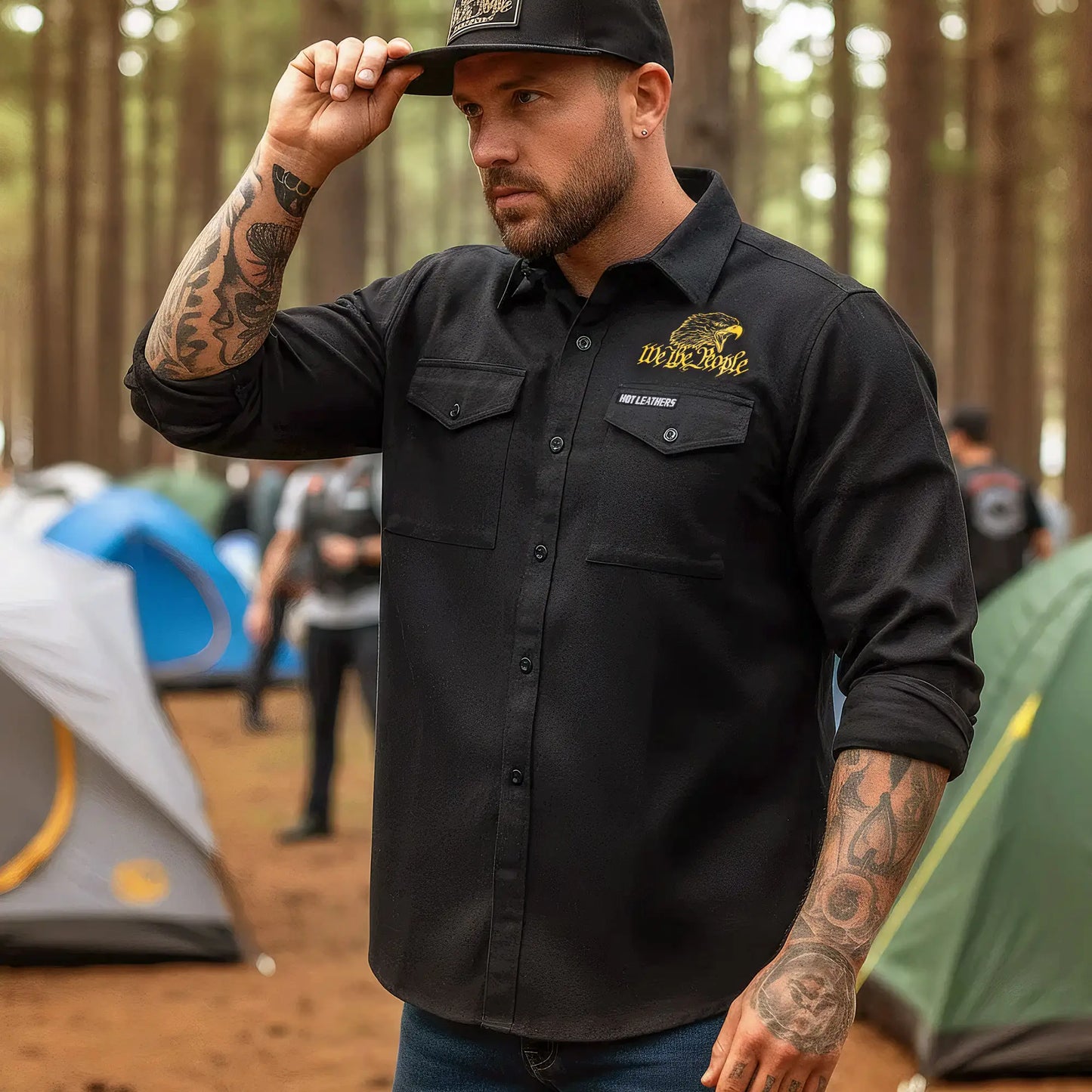 Hot Leathers Men's 'We The People' Black Cotton Flannel Shirt - Button Front - Riding/Casual/ Work Wear - FLM2114
