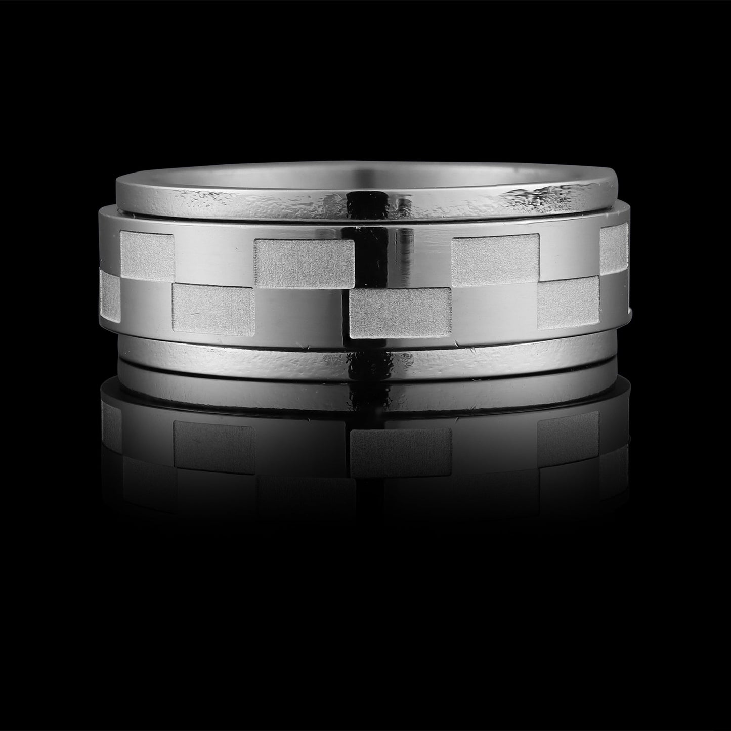 Stainless Steel Checkered Spinner Ring