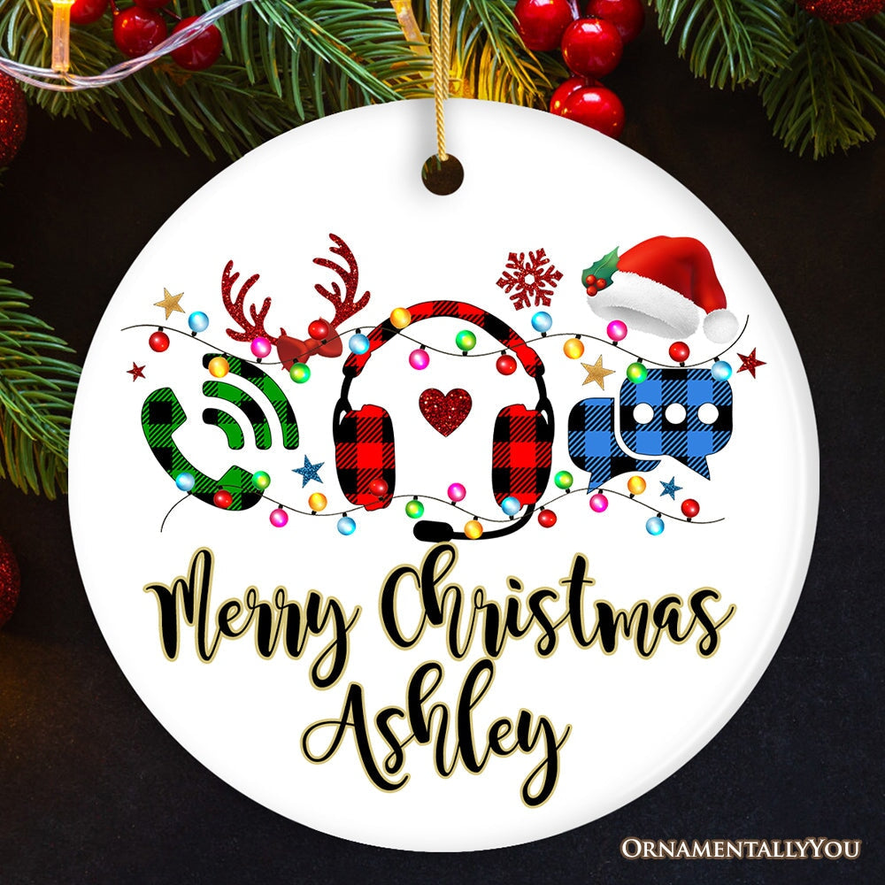 Personalized Customer Service Representative Buffalo Plaid Leopard Merry Christmas Ornament Gift