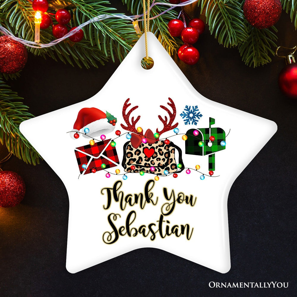 Personalized Postal Worker Buffalo Plaid Leopard Merry Christmas Ornament Gift