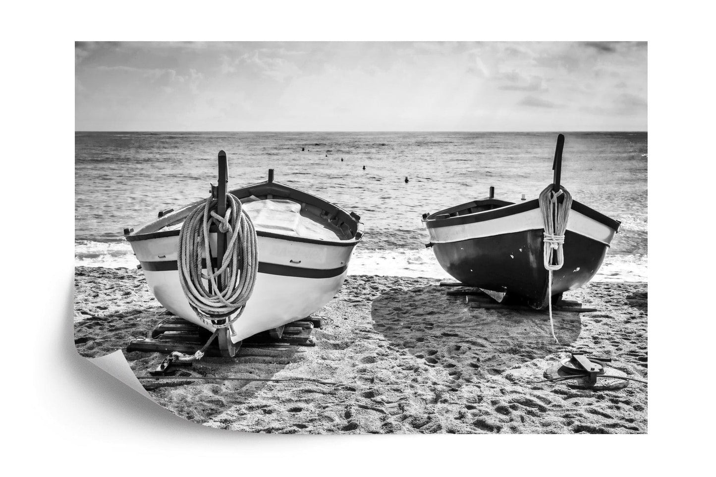 Black and White Nautical Theme Wallpaper Mural. Boat on Shore Wall Mural. #FT-380