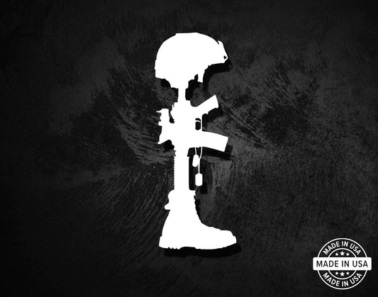 Fallen Soldier - Helmet, Rifle, Boots, Dog Tags Decal