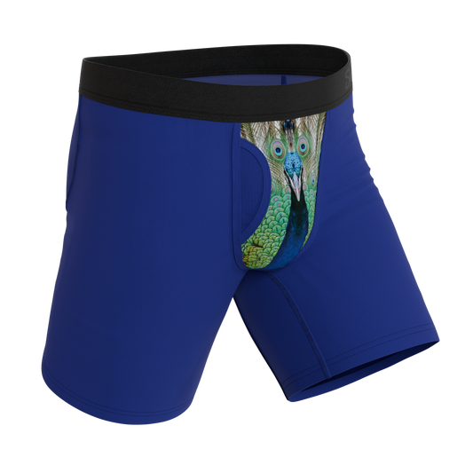 The Fancy Feather | Peacock Long Leg Ball Hammock® Pouch Underwear With Fly
