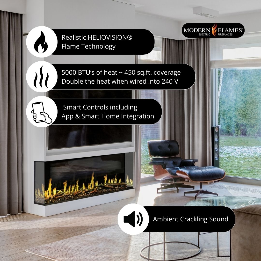 Modern Flames Orion Multi Built-In/Wall Mounted Smart Virtual Electric Fireplace with Real Flame Effect