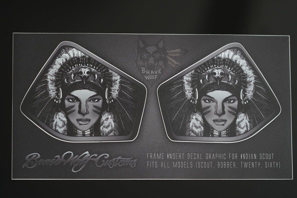 Indian Scout Mid-Frame Insert - Female Warbonnet 123 B&W