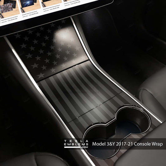 Ghost Black Patriot American Flag | Tesla Center Console Wrap Kit | Model Y ’19-20