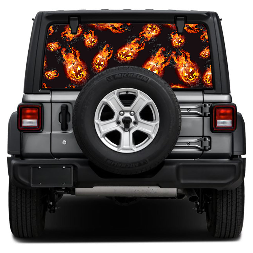 Flaming Pumpkins Rear Window Decal