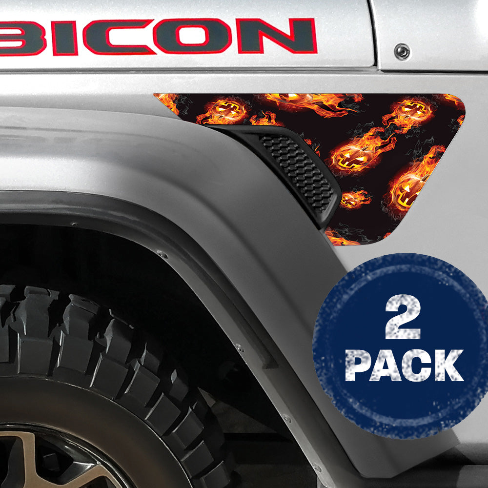 Flaming Pumpkins 2pc Vinyl Fender Decal