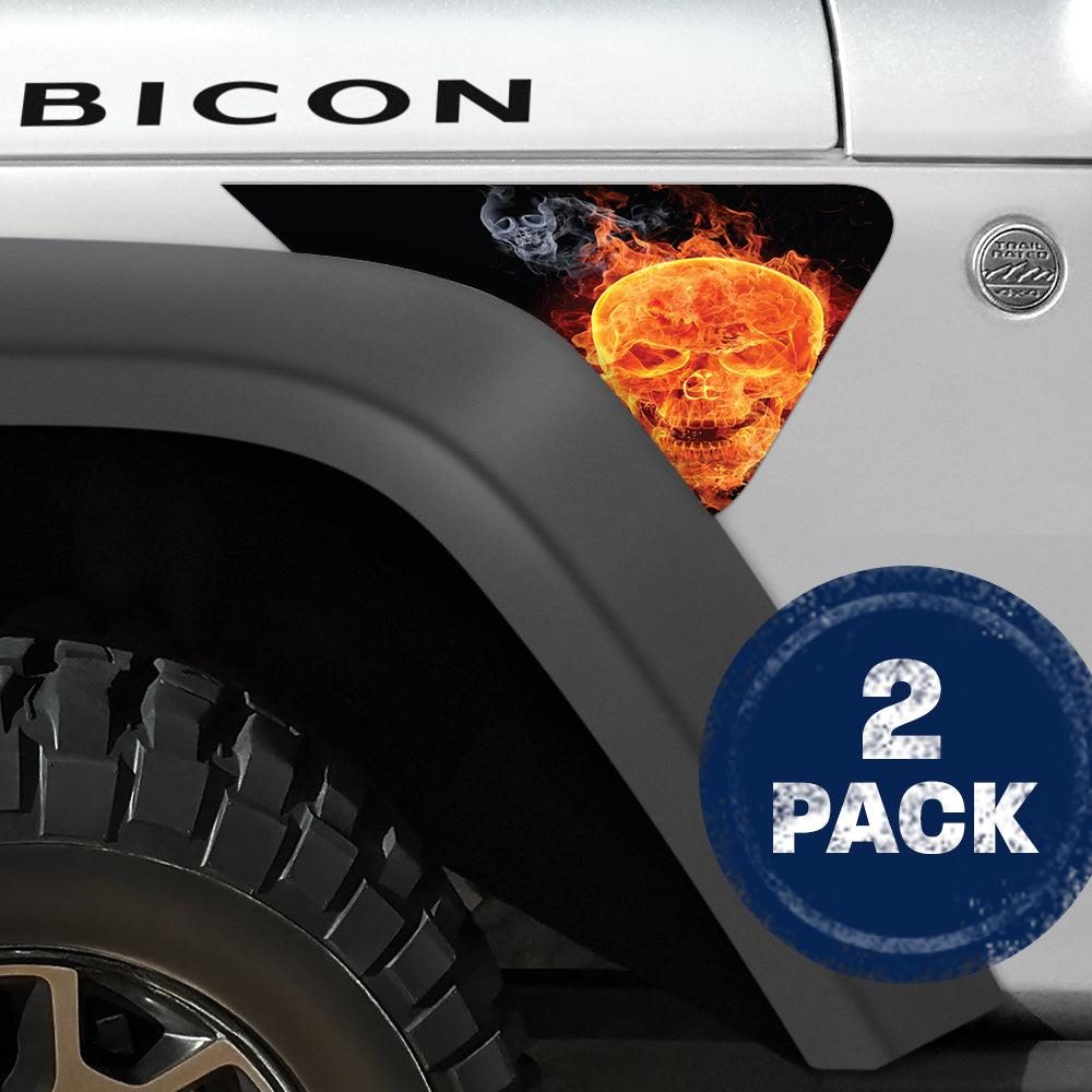 Flaming Skull 2pc Vinyl Fender Decal