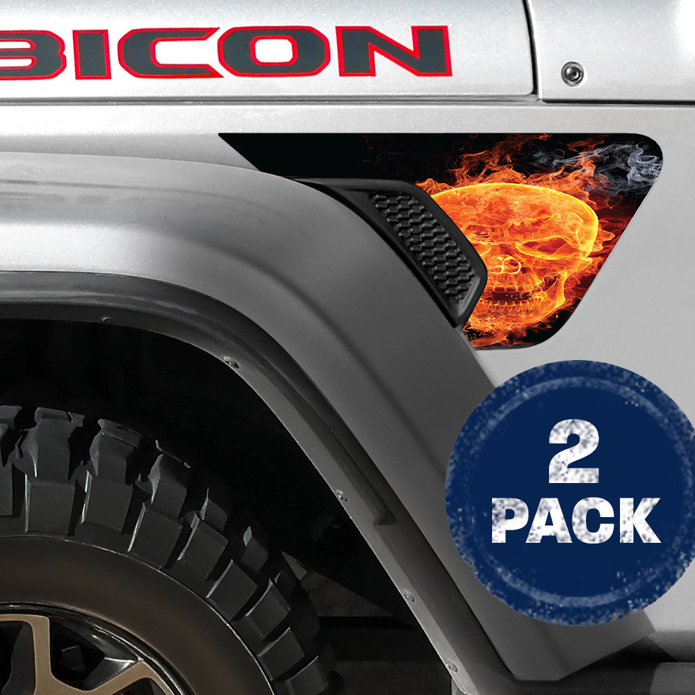 Flaming Skull 2pc Vinyl Fender Decal