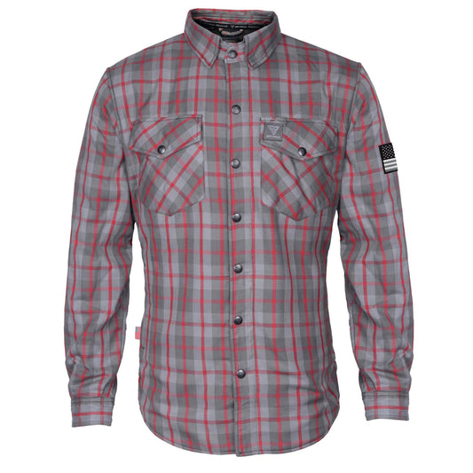 Protective Flannel Shirt - Grey and Red Stripes with Pads