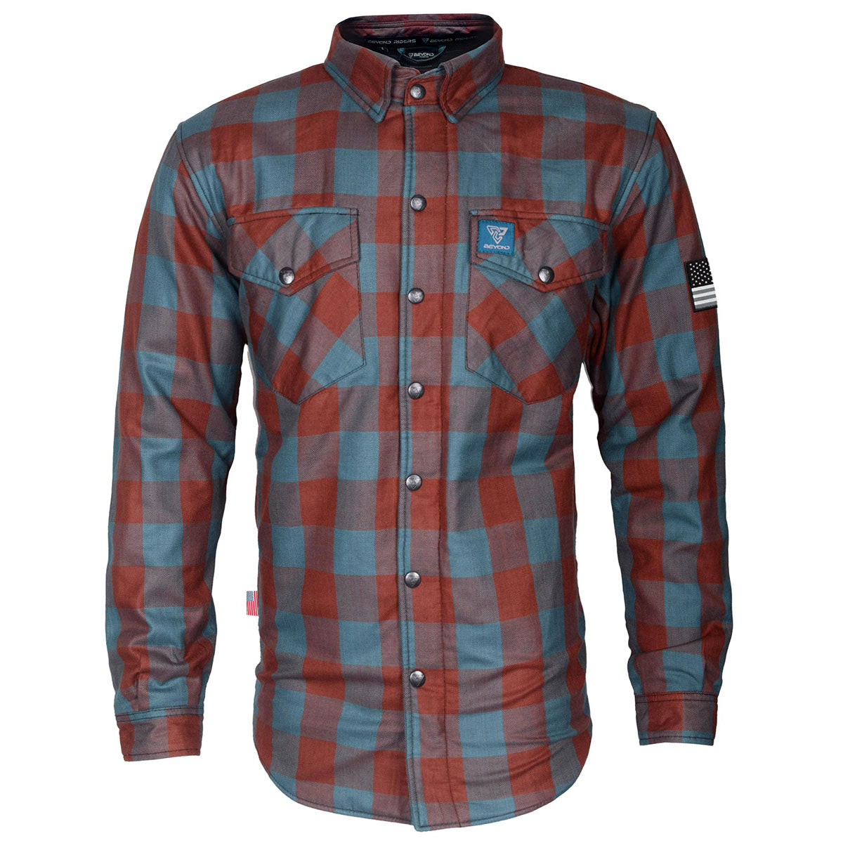 Protective Flannel Shirt - Light Brown and Teal Checkered with Pads