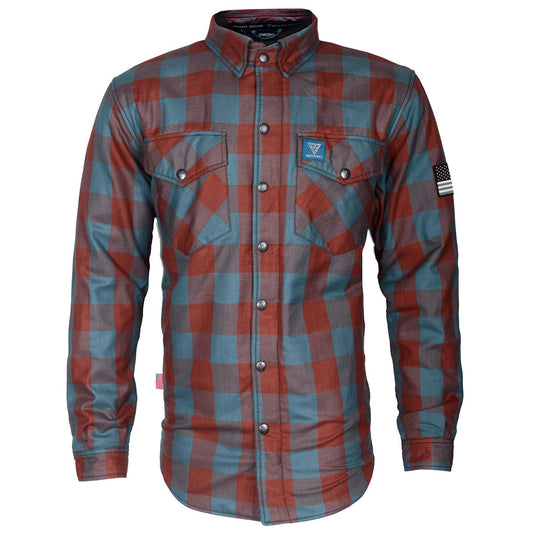 Protective Flannel Shirt - Light Brown and Teal Checkered with Pads