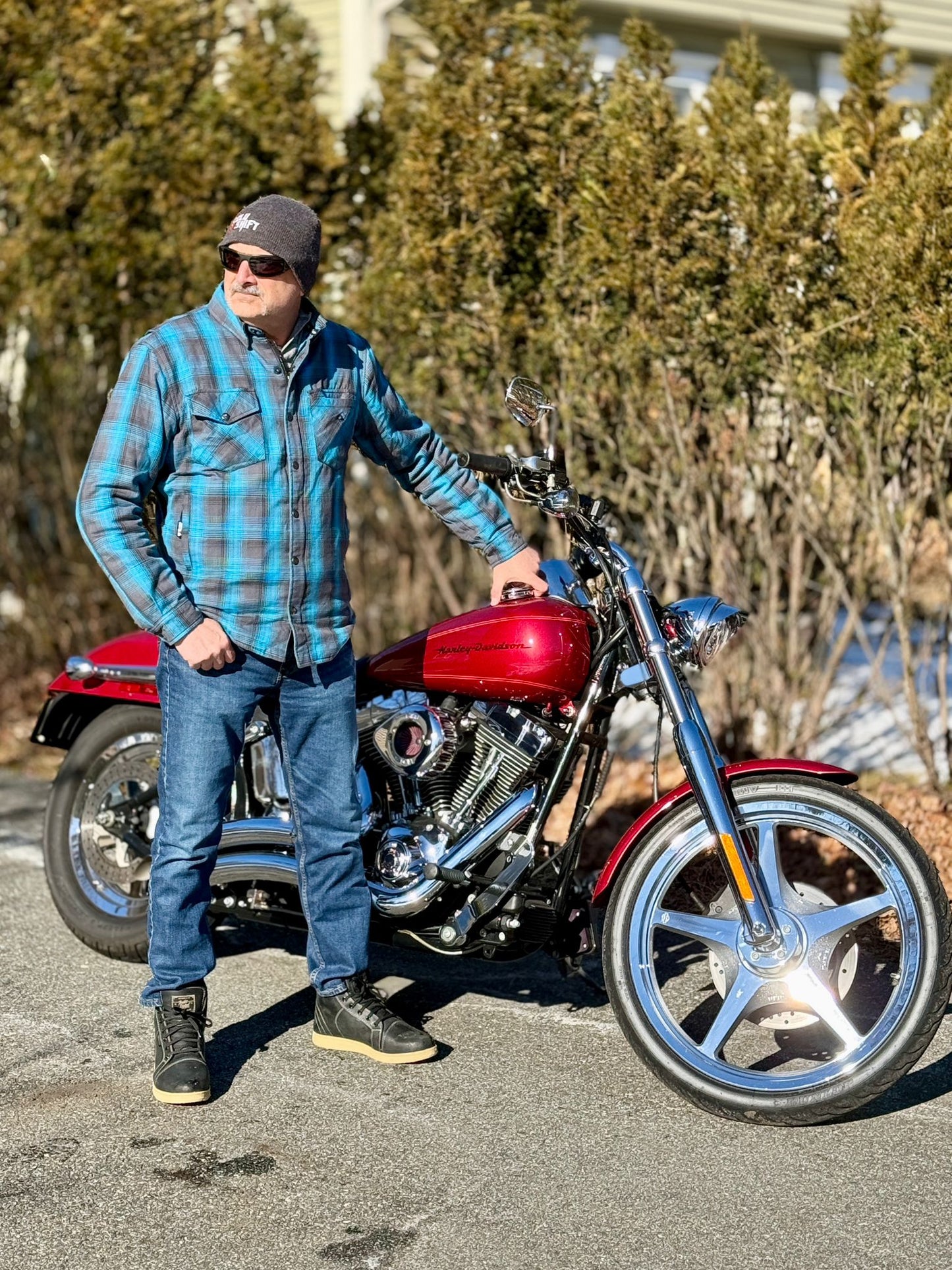 Protective Flannel Shirt For Men - Grey and Aqua Blue Plaid