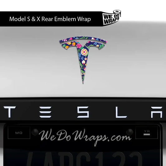 Floral Meadow Tesla Emblem Decals (Front + Back) | Model S