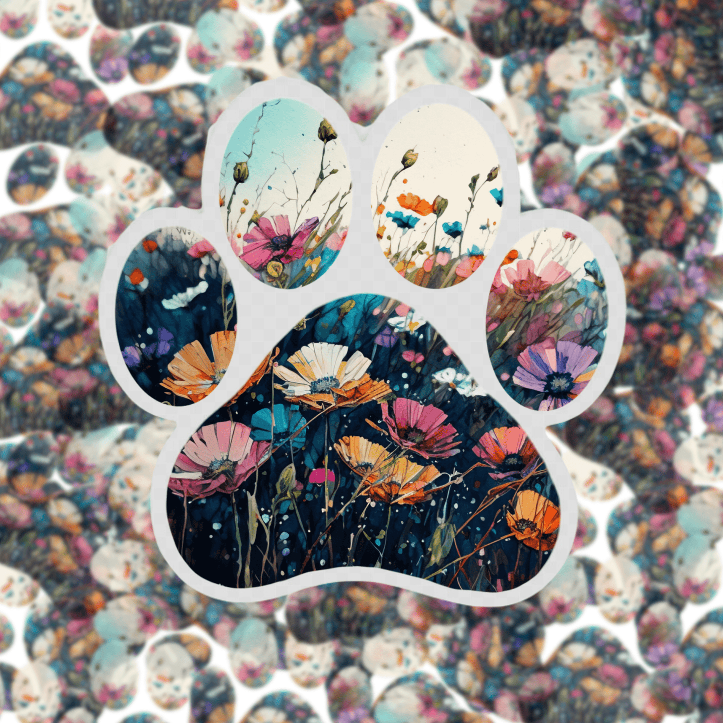 Transparent Floral Dog Paw Sticker