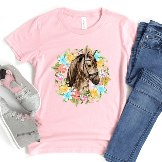 Floral Watercolor Horse Kids T-Shirt