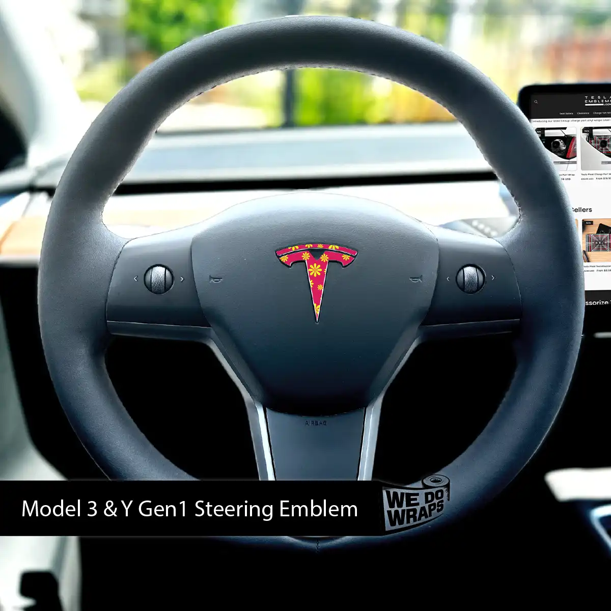 Flower Power Tesla Steering Wheel Emblem Decal | Model 3