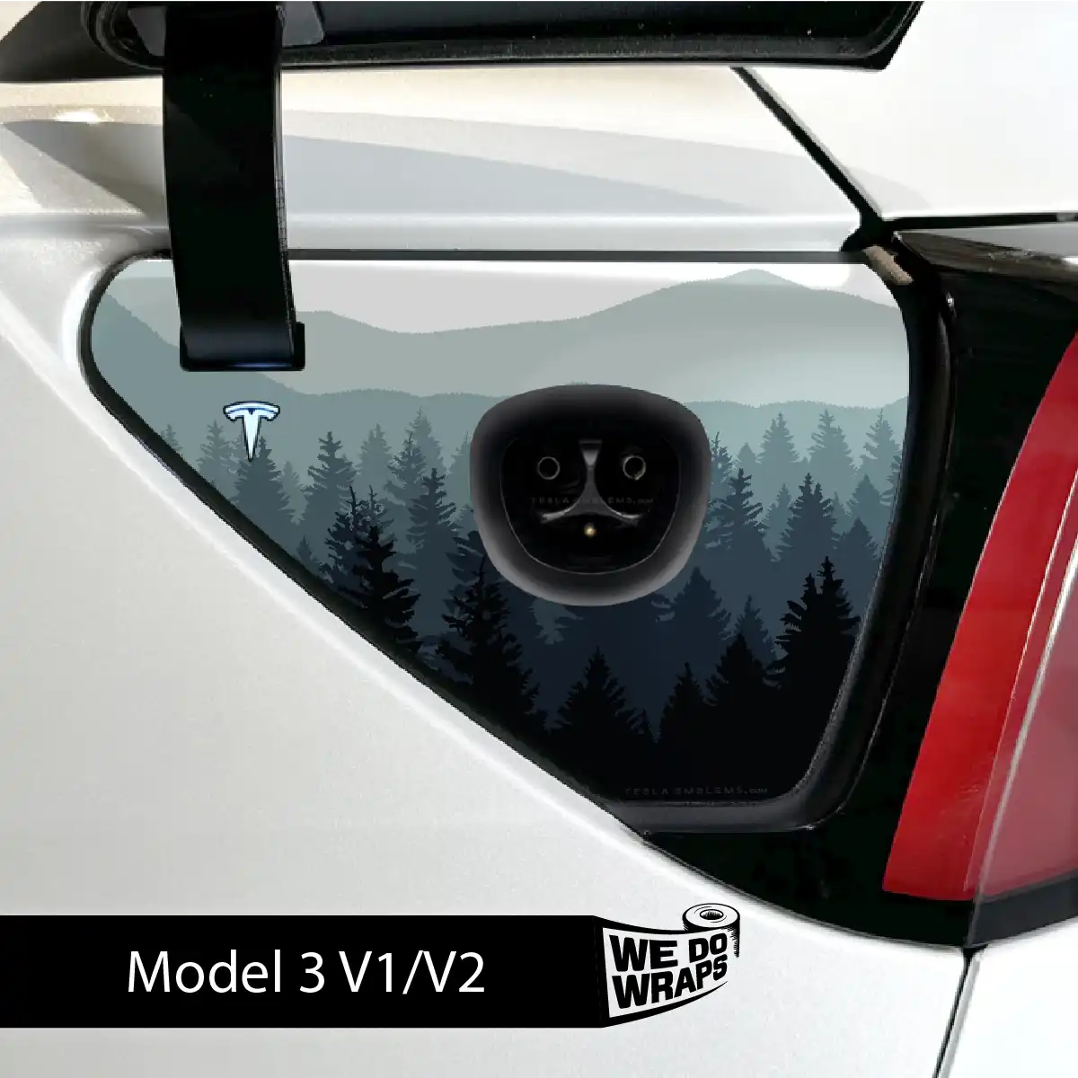 Foggy Pines Tesla Charge Port Wrap | Model 3