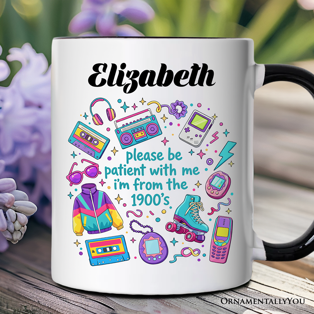 Be Patient I’m From the 1900s Throwbacks Personalized Mug, Retro 90s Funny Bright Gift with Custom Name