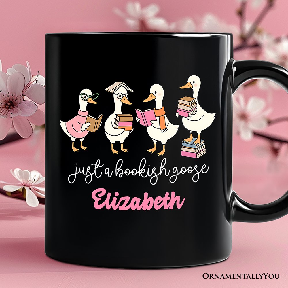 Just a Bookish Goose Personalized Mug, Funny Nerdy Book Readers Gift with Custom Name