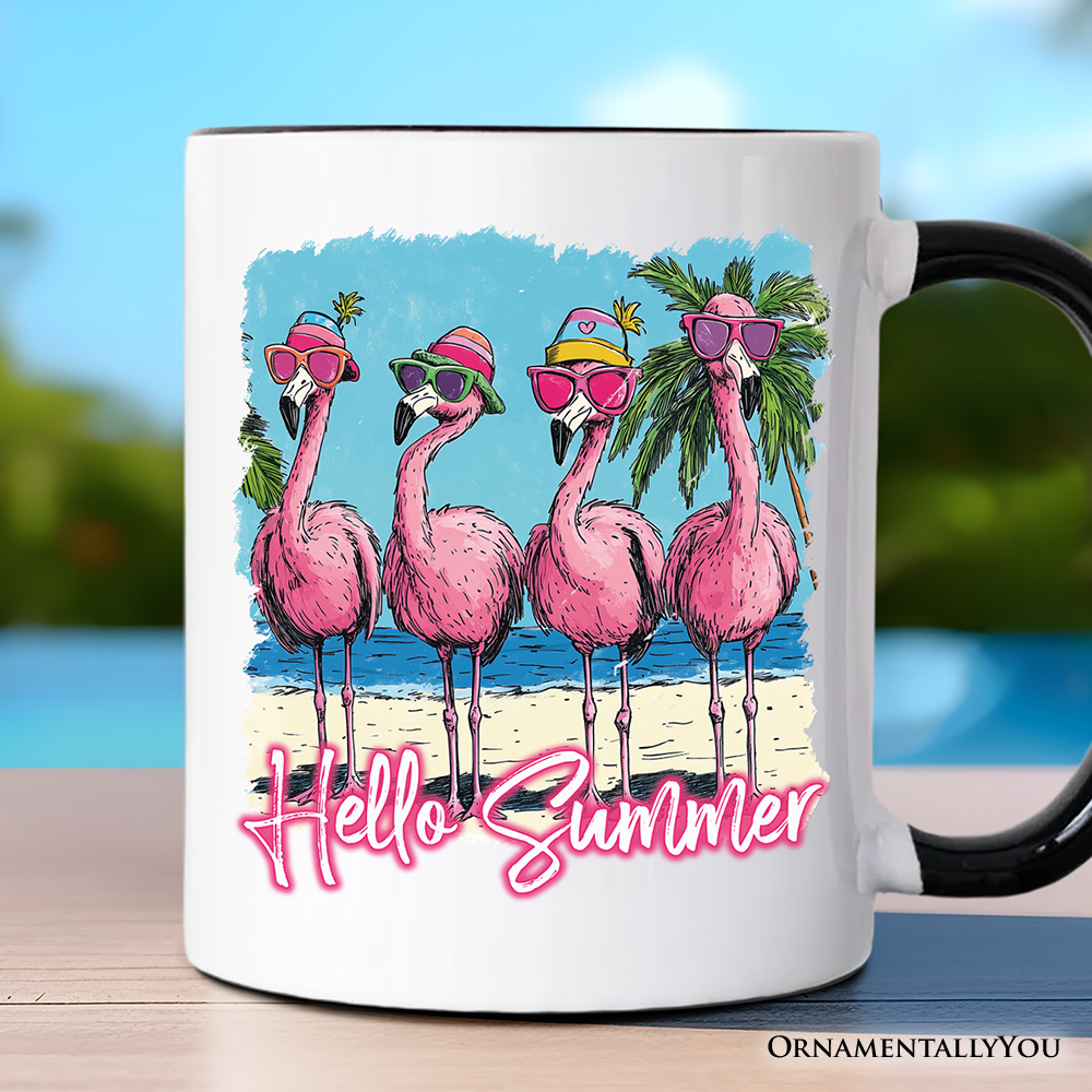 Flamingo Hello Summer Mug, Tropical Beach Vacation Gift