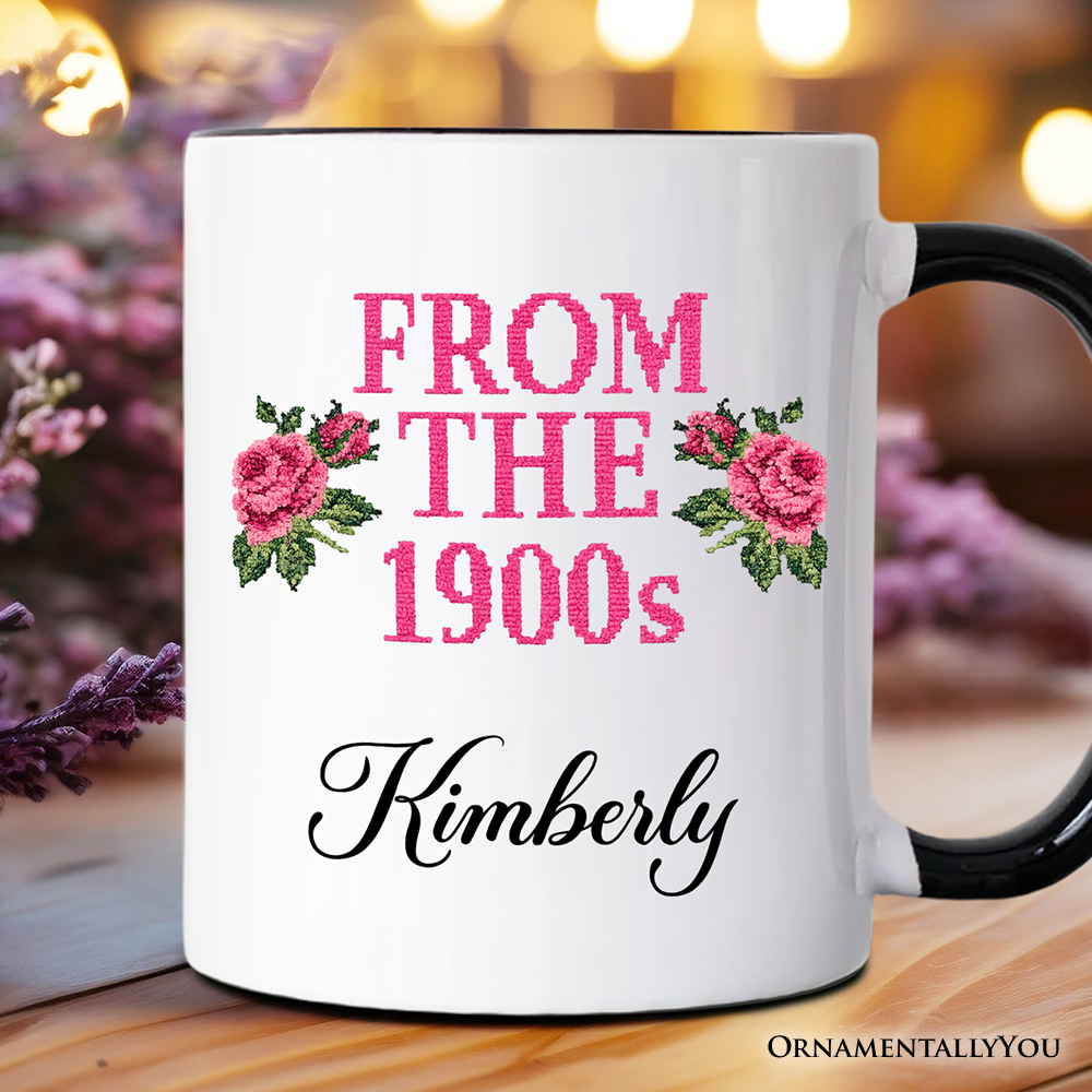 From The 1900s Floral Printed Faux Embroidery Personalized Mug, Sarcastic Vintage Gift with Custom Name