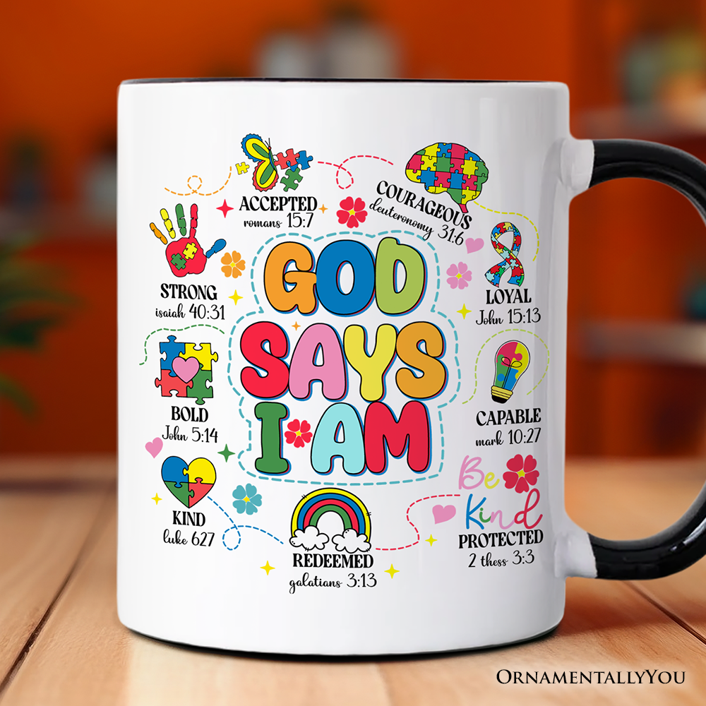 God Says I Am Christian Autism Mug, Motivational Awareness Gift