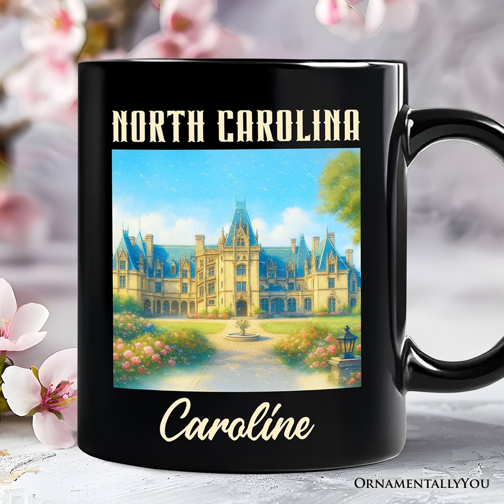 Elegant Biltmore Estate North Carolina State Personalized Mug, Asheville Landmark Gift and Heritage Souvenir with Custom Name