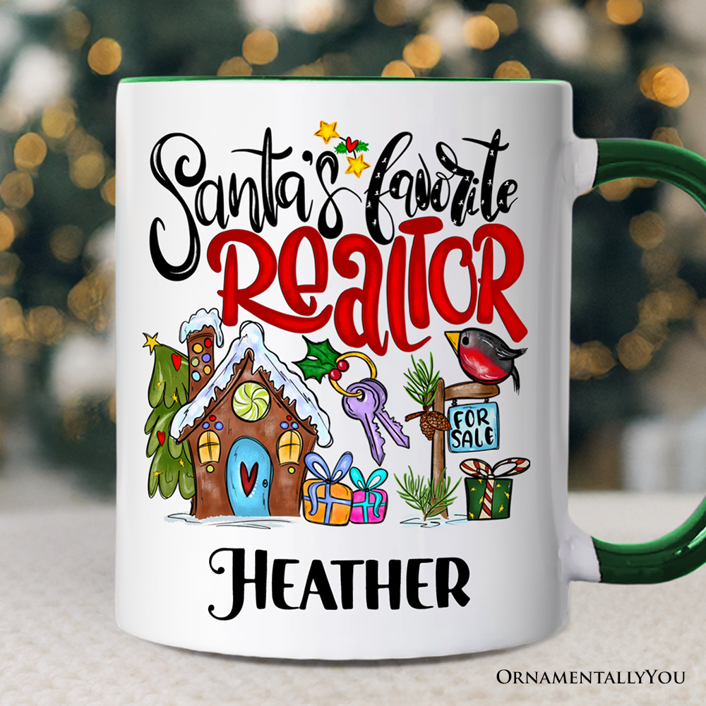 Santa's Favorite Realtor Personalized Mug, Real Estate Agent Gift with Custom Name