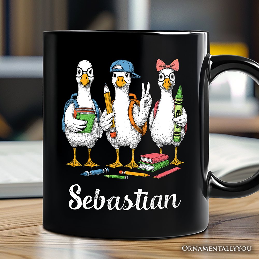 Goose Back to School Personalized Mug, Cute Teacher Student Classroom Gift with Custom Name