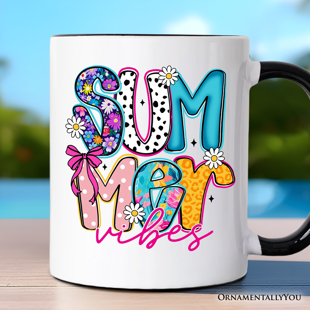 Summer Vibes Retro Floral Mug, Coastal Beach Gift