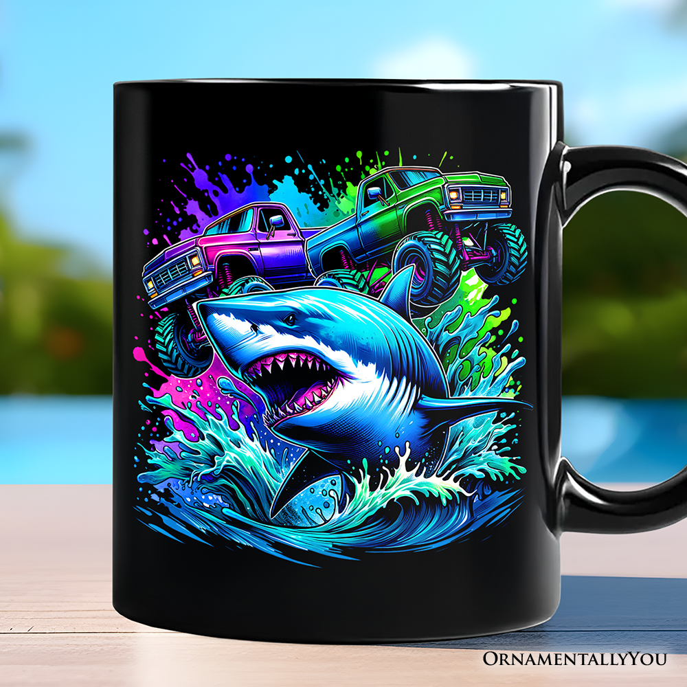 Trucks Shark Neon Mug, Cool Ocean Animal Gift