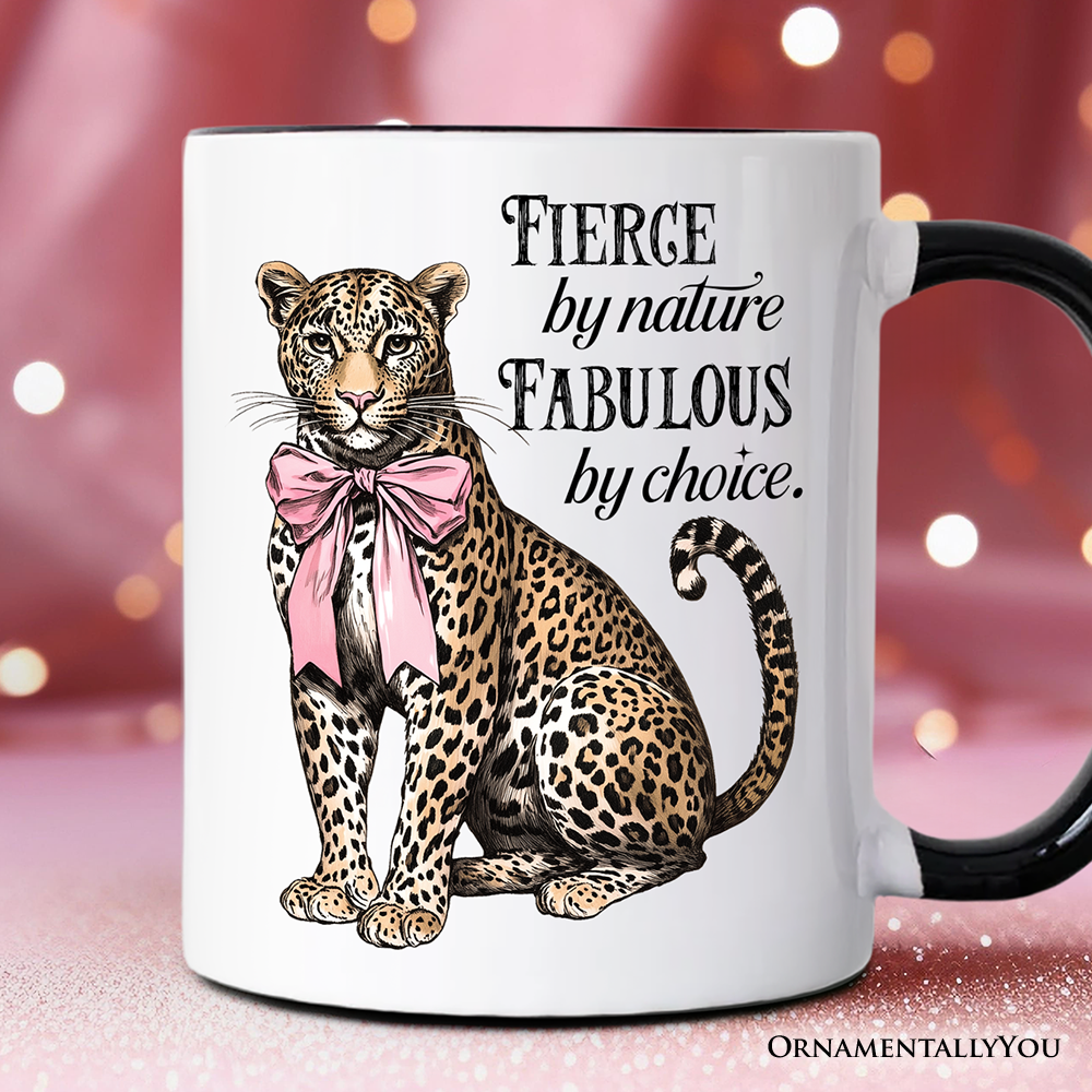 Leopard With Coquette Bow Mug, Animal Trendy Preppy Gift