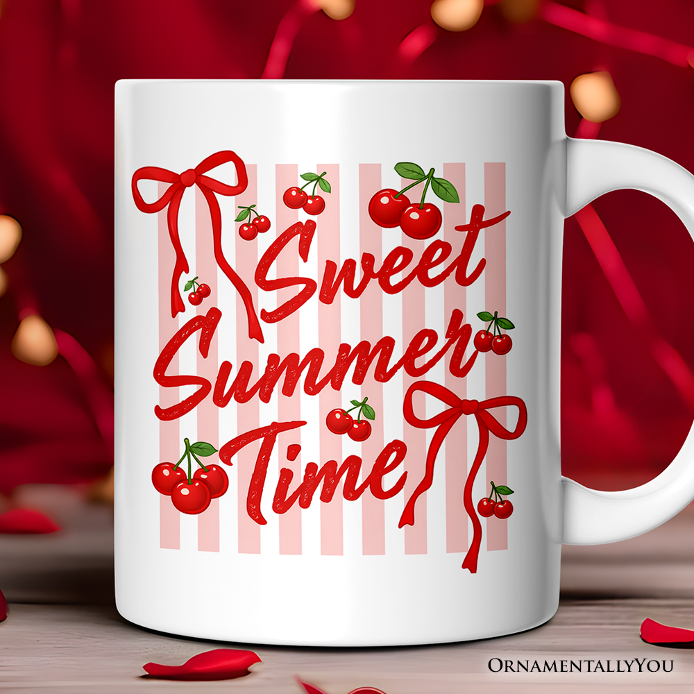 Striped Cherry Sweet Summer Time Mug, Coquette Vacation Gift