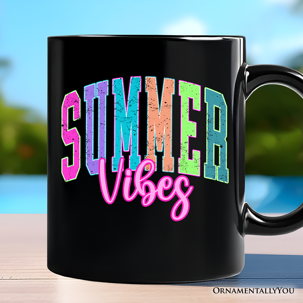 Summer Vibes Neon Varsity Mug, Retro Beach Gift