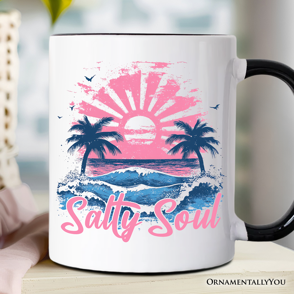 Vintage Salty Soul Beach Mug, Retro Coastal Summer Gift
